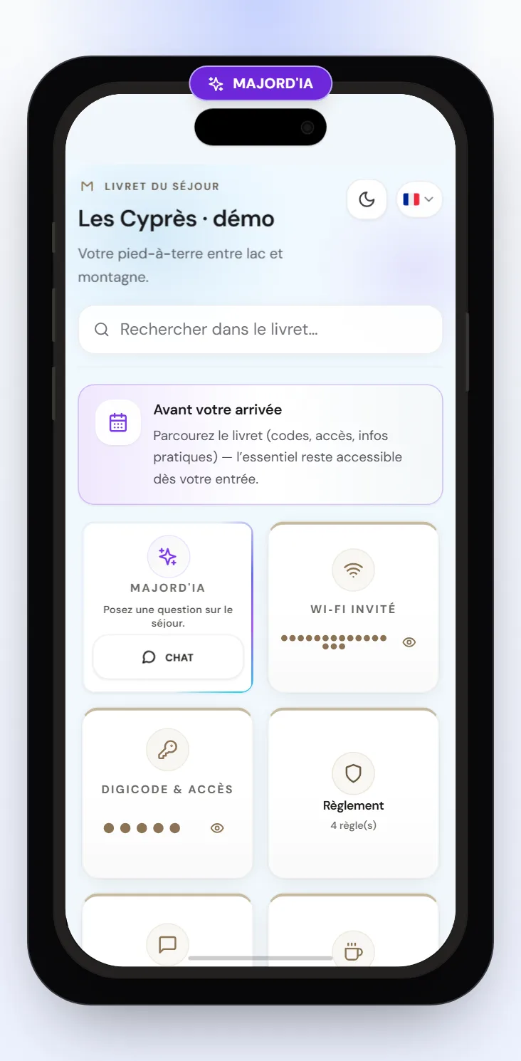 Aperçu du livret d'accueil digital Majordia sur smartphone